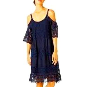 Sharagano eyelet lined dress off shoulder thin straps navy 10P gently preloved
